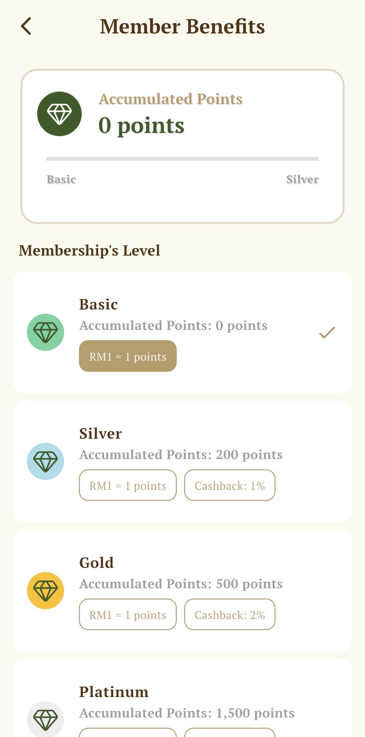 Member benefits points screen