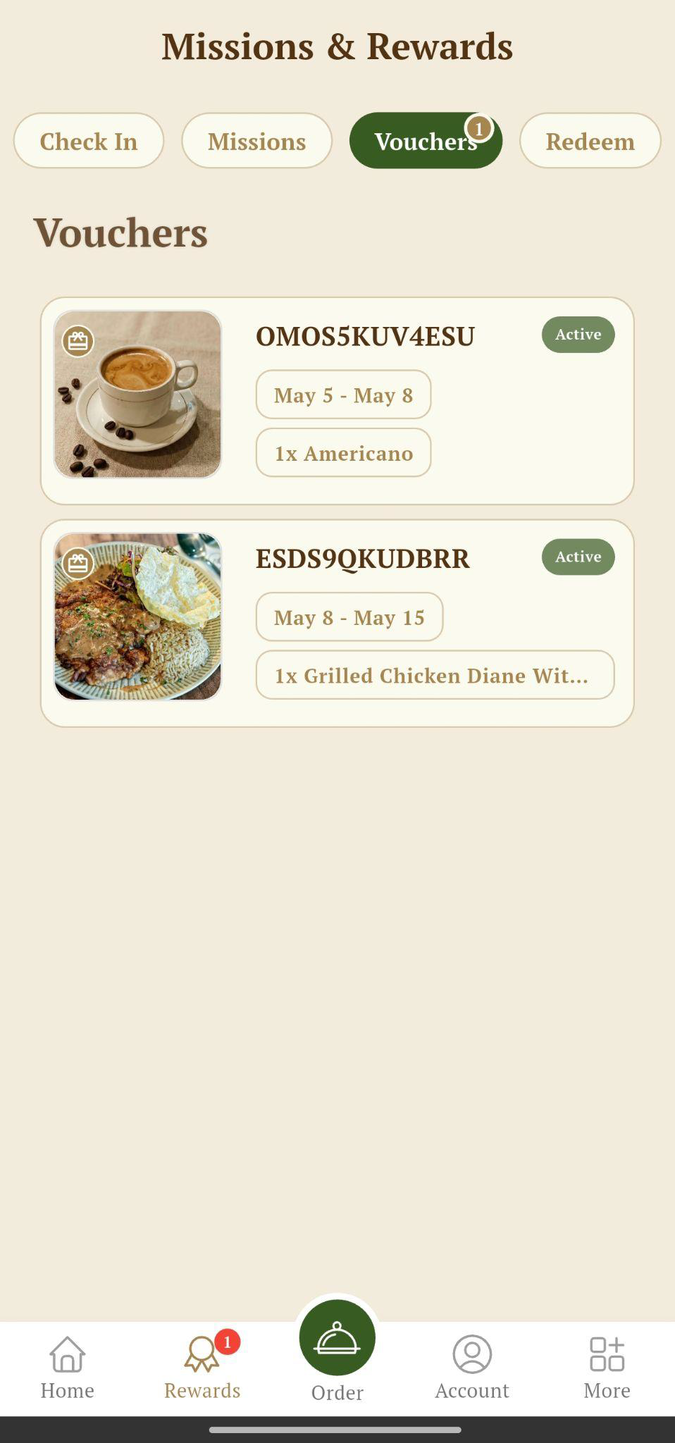 Digital vouchers screen