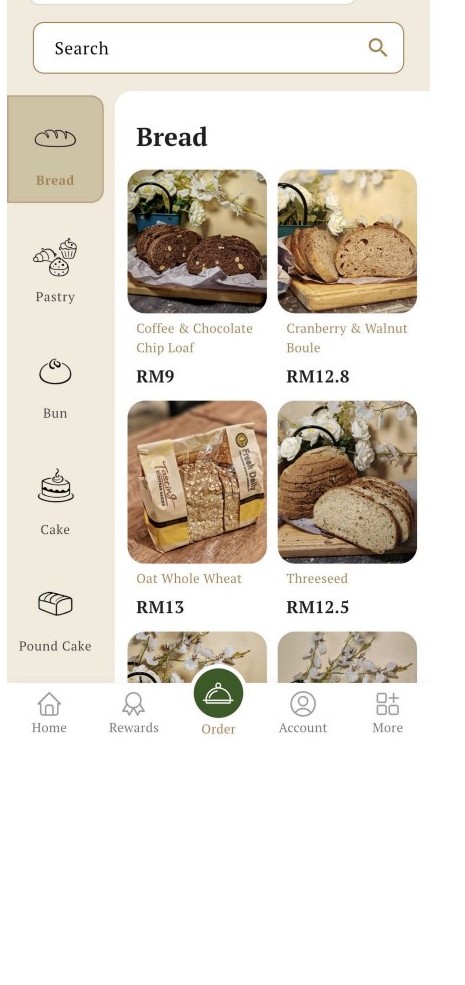 Menu app screen